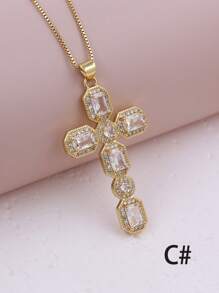 1 Peça de colar de pingente de cruz de Zircônia Cúbica Multicolorido em forma de olho com micro pavê de luxo, feito em Cobre e banhado em Ouro 18K, Joia de Colar Feminina