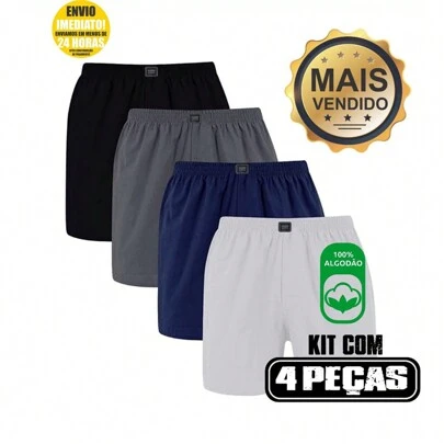 Kit 4 Short Samba Canção Masculino De Dormir Malha Algodão Confort