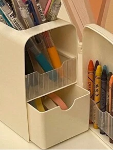 1 Miếng Creative Tủ lạnh Bút Hộp , Bàn làm việc Văn phòng phẩm Hộp đựng , Dễ thương & Đơn giản Bút Đứng , Cho văn phòng , Ký túc xá sinh viên , Phong cách ins - trắng - Xem 3