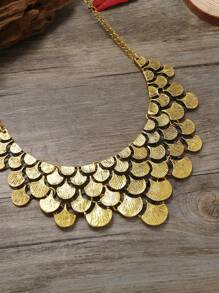 Thời Trang Vintage Hình Học Lá Khớp Hợp Kim Vòng Cổ Hợp Thời Trang Nữ Ngắn Xương Đòn Dây Chuyền - màu vàng cổ xưa - Xem 2