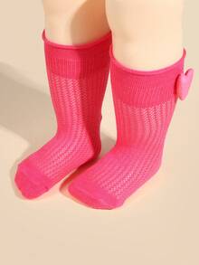 3 双女孩可爱心形网状针织袜，适合日常穿着 - 彩色 - 查看 2