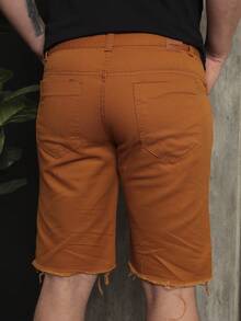 Men Denim Shorts - 駝色 - 查看 2