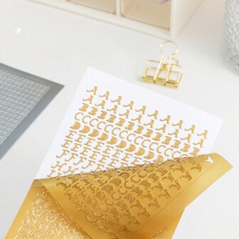 1pc Gold Foil English Letter Scrapbooking Sticker, INS Style Waterproof DIY Journal Material Scrapbook Decoration Stickers Suitable For Various Scenes Like DIY, Books, Etc., Stickers, Wall Decal, Vinly Decal For Home Decorations, Spring Decoration Items Refresh Your Home, Rama Decoration Stickers