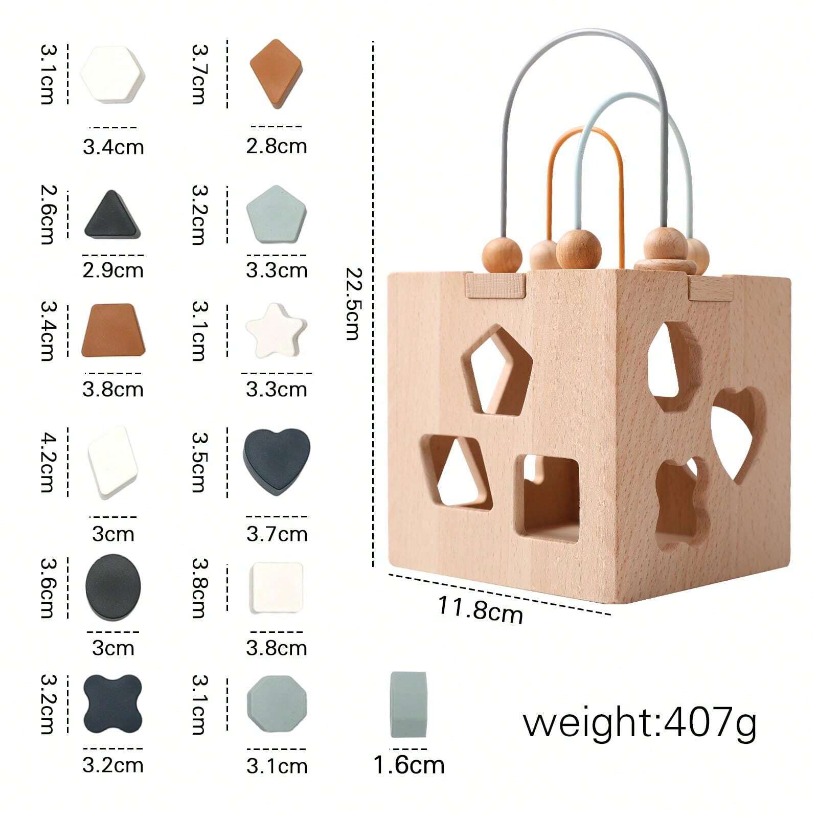 Unisex Baby Wooden Geometric Shape Puzzle Toy, Matching And Sorting