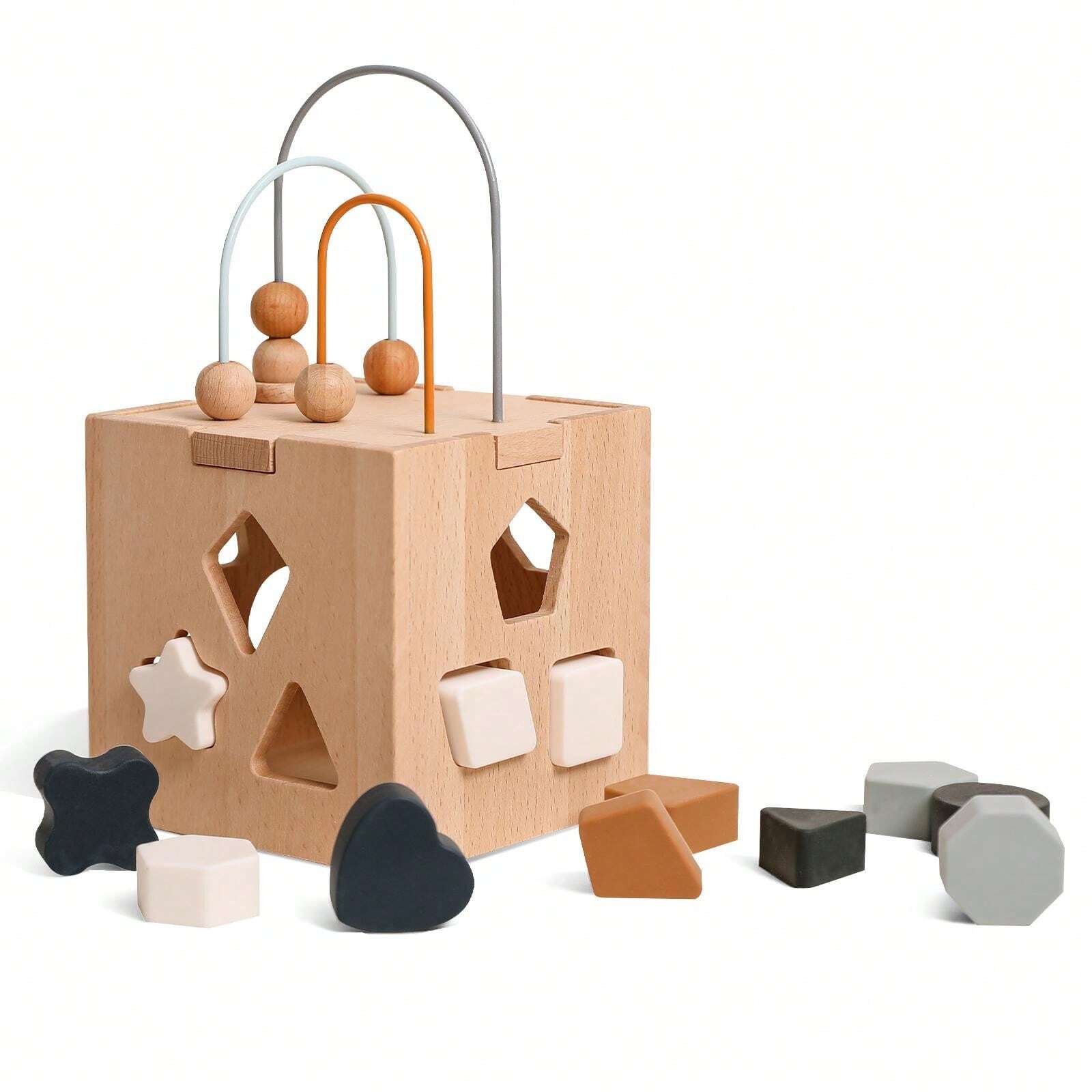 Unisex Baby Wooden Geometric Shape Puzzle Toy, Matching And Sorting