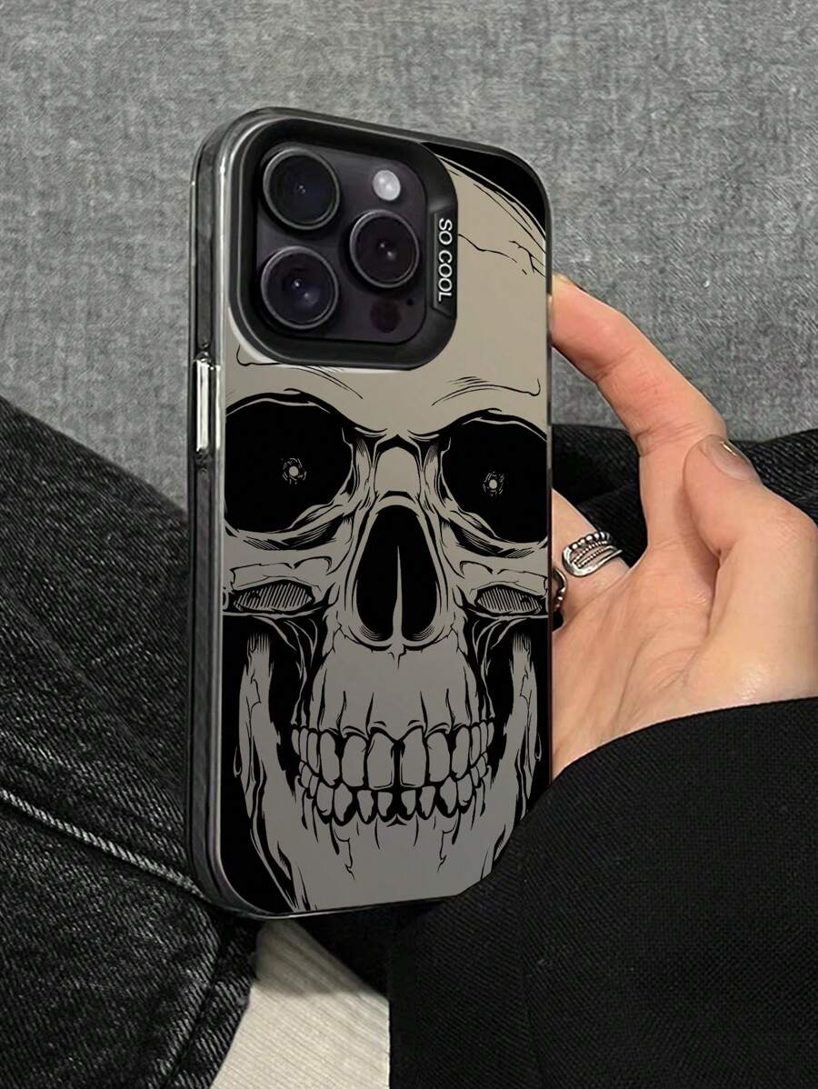 Apple Halloween 1pc Skull Patterned Horror & Personalized Design Phone Case - Black - View 1