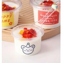 布丁杯一次性塑料容器用於酸奶、雙層牛奶、水果、甜點、慕斯，帶蓋 - 透明 - 查看 4