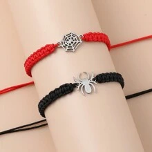2pcs Creative Personalized Stainless Steel Spider Design Friendship Bracelet Set With Weave & Blessing Card - Spider - View 6