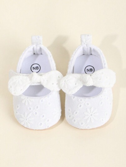 1pair Toddler Girls' Slip-On Bowknot Decor Flat Princess Shoes With Hook And Loop Fastener, Anti-Slip, Suitable For Spring & Autumn