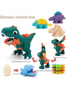 1套恐龍diy黏土套件,綠色和橙色黏土、麵條製造器和各種模具,親子互動玩具、兒童美術創作用品,適合3-6歲男女童 - 恐龍彩泥機 - 查看 7