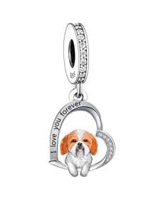 HuooNew 1pc Minimalist 925 Sterling Silver Heart Shaped Dog Pendant Bead For Diy Pet Memorial, Unisex For Party - Silver - View 9