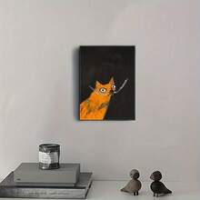 有趣貓咪畫布-無框卡通貓油畫印刷-抽象牆藝現代藝術品-客廳臥室餐廳咖啡館牆飾-家居裝飾禮物 - 彩色 - 查看 3