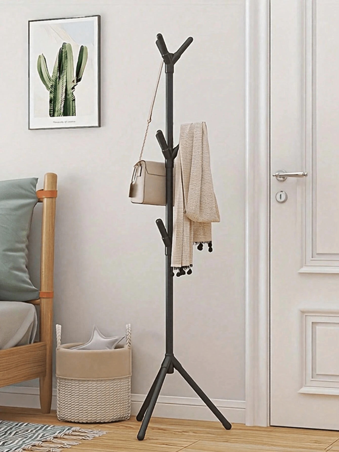 1pc Three-Pronged Thickened Vertical Clothes And Hats Rack, Bag And Hat Organizer Light Luxury Coat Rack, Simple Floor-Standing Coat Rack - Black - View 1