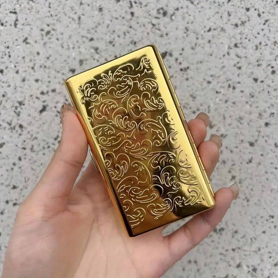 1 Miếng Vàng Kim loại Hộp đựng thuốc lá Thời trang Chạm khắc Thuốc lá Hộp Sang trọng Quà sinh nhật - Vàng - Xem 1