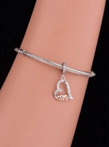 HuooNew 1pc Minimalist 925 Sterling Silver Heart Shaped Dog Pendant Bead For Diy Pet Memorial, Unisex For Party - Silver - View 3