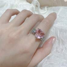 1 Miếng Lễ cưới , Cao-kết thúc , Đúng mốt , Phong cách cổ điển , Sang trọng Màu hồng Đá quý Và Kim cương Nhẫn , Đối với phụ nữ - Bạc - Xem 4
