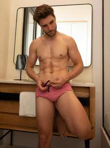 LUGA SWIMEAR por GARY CENTENO Traje de baño para Hombre Corto tipo Sunga, Calidad Premium - Rojo y blanco - Ver 3