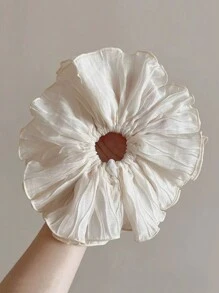 1 件女士纯色网眼和欧根纱面料扭纹松紧带花卉设计蝴蝶结发圈优雅万圣节 - 米色 - 查看 7