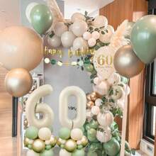 绿色生日气球套装，男女 60 岁生日派对装饰品，包括生日快乐横幅、纸绒球、沙白色气球、金属金色气球、60 岁生日快乐印花气球、摄影道具、圣诞节 - 綠色 - 查看 5