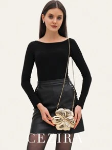 CEZIRA 女士奢华闪亮金属串珠花卉手提包，带衬里，迷你可爱甜美女孩日常手拿包，ABS材质，按扣开合，单肩包，女士魅力派对礼物