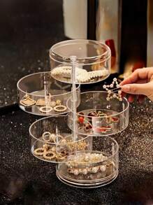 1 pièce Boîte à bijoux transparente rotative en forme de S, boîte de rangement multifonctionnelle pour cosmétiques, organisateur de comptoir de coiffeuse, boîte de rangement pour accessoires, présentoir pour cosmétiques, décoration d'intérieur, décoration de chambre, accessoires de salle de bain, convient pour les bracelets, boucles d'oreilles, bagues, colliers, broches, pinces à cheveux, bandeaux, montres, tampons, etc. Parfait pour les révélations de sexe, les anniversaires, les mariages, les fêtes, le cadeau idéal pour les collègues, les amis et la famille, la rentrée scolaire