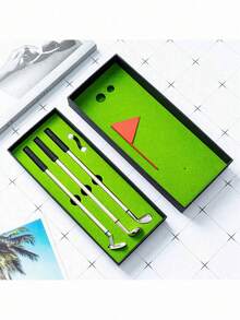 1pc Golf Gift Pen Set, Desktop Mini Golf Putting Green With Metal Golf Club & Ball Pen - Multicolor - View 4