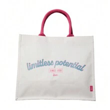 Miniso 芭比闪亮系列手提包，大容量简约托特包，魔术贴封口，方便实用（白色） - 白色 - 查看 9