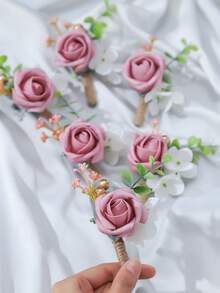 6 cái Màu hồng Hoa hồng Hoa Phong cách Lãng mạn Áo nịt ngực Cho đám cưới Buổi tiệc - Nhiều màu - Xem 2