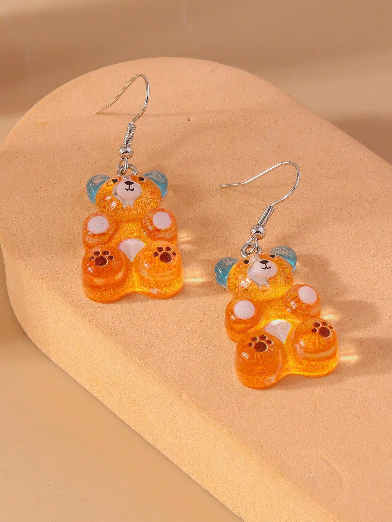 1pair Latest Cute Resin Printed Little Bear Earrings Perfect For Women