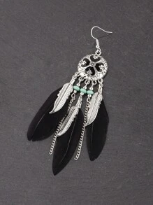 1 Pair Fashionable & Elegant Feather Pendant Earrings, Suitable For Multiple Occasions - Black - View 5