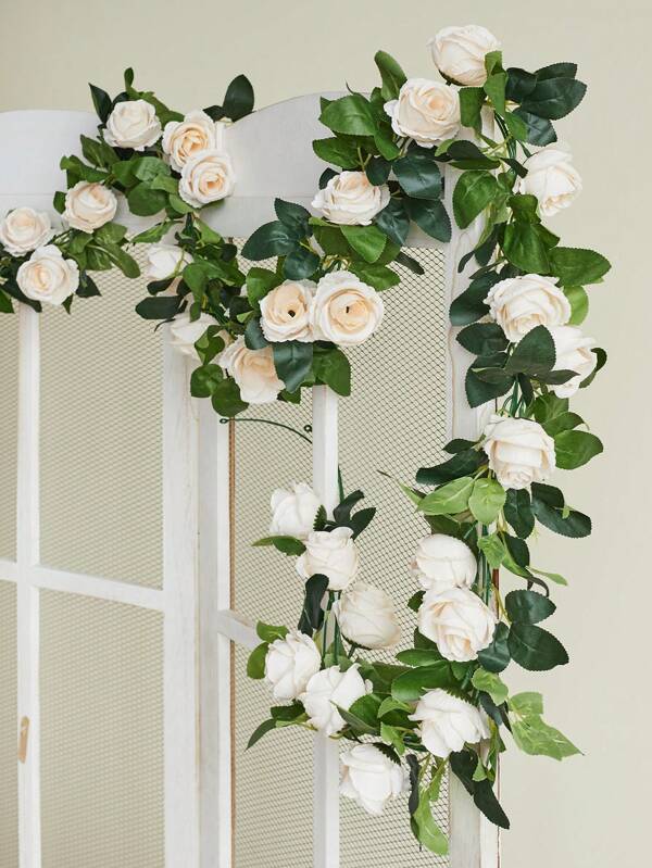 1 pieza 8.2ft Enredadera de rosas artificial, guirnalda de flores falsas de seda colgante de hiedra de rosa para arco de boda, decoración de fondo de jardín, ceremonia de compromiso, recepción