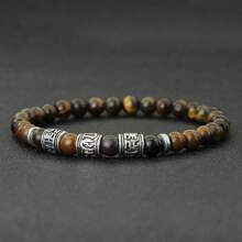 diffone Vintage Men's Beaded Bracelet With Om Mani Padme Hum Mantra, Viking Style Jewelry Accessory, Natural Tiger's Eye Stone Bracelet - Tiger Eye Stone - View 3