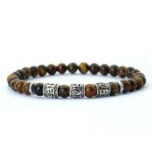diffone Vintage Men's Beaded Bracelet With Om Mani Padme Hum Mantra, Viking Style Jewelry Accessory, Natural Tiger's Eye Stone Bracelet - Tiger Eye Stone - View 2