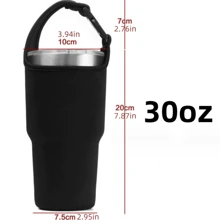 1pc Insulated Cup Sleeve, Durable Neoprene Material With Handle, Fits 30oz Sports Tumbler, Anti-Slip Coaster - Black - View 2