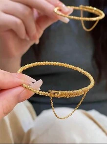 1pc Gold-Color Crumb Single Circle Memory Wire Bracelet, Chic & Versatile Personalized Bangle - Gold - View 2
