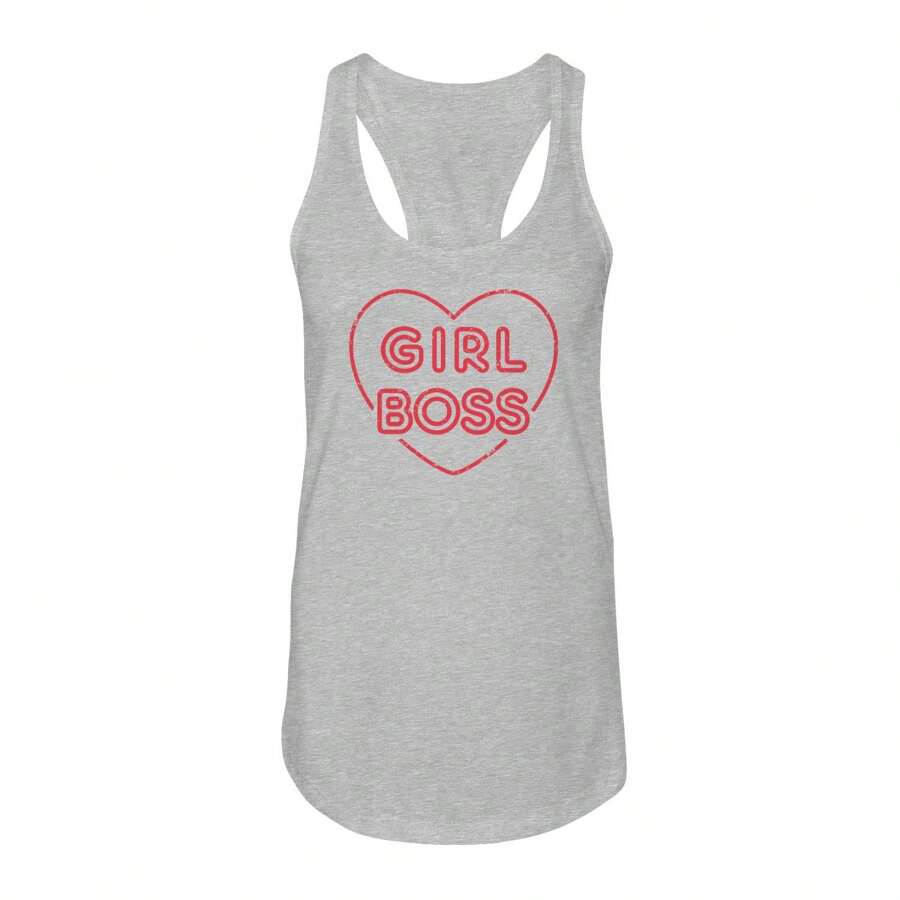Nearly There Girl Boss Graphic Ladies Cotton Tank Top - 灰色 - 查看 1