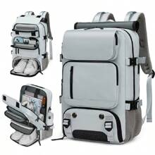 Du lịch Ba lô Đối với phụ nữ Với Cổng sạc USB Đi bộ du lịch Làm Việc Ba lô máy tính xách tay Cho nam giới Sạc Usb Dung lượng lớn 17 Inch Không thấm nước Ba lô đi học - Xám - Xem 2