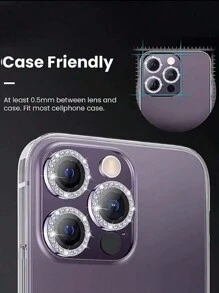 Kit Vidro Película Lente De Câmera Brilho Diamante Para Iphone 11 12 13 14 15 Pro Max Luxo Bling Diamante Camera Lente - FALAR - Visão 2
