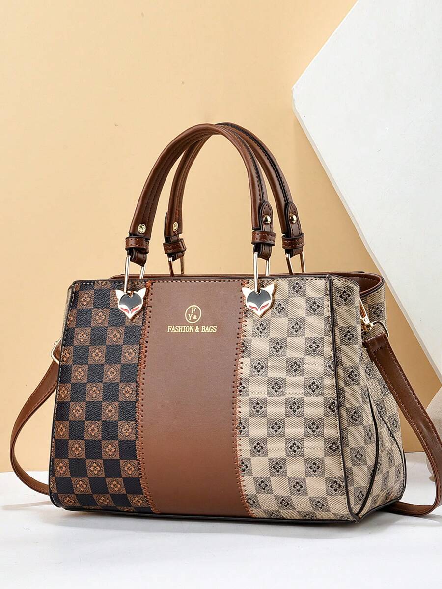 European And American Style Large Capacity Polka Dot Pattern Women's Bag, Fashionable Shoulder & Crossbody Bag For Commuting, Light And Practical - Brown - View 1