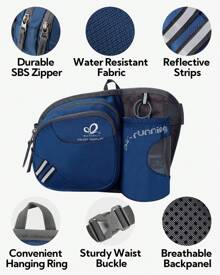 Waterfly Bolsa de cintura corrida desportiva homem mulher com suporte para garrafas bolsa de cintura para correr caminhadas, Preto, Caminhadas, corrida, desporto - azul real - Ver 5