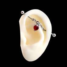 1PC Floating Industrial Piercing Barbell With Chain CZ Dangle Stainless Steel Ear Piercing Helix Piercing Body Jewelry - Heart - View 8