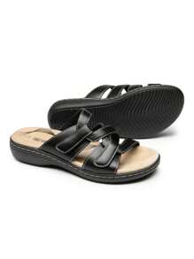 Women's Slides Sandals Slip On Adjustable Straps Comfort Soft Cushion Slippers Flat Sandals - 黑色 - 查看 8