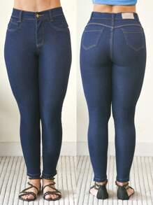 Calça Jeans Feminina Premium Skinny Cintura Alta Levanta Bumbum com Lycra Elastano Com Bolso Traseiros