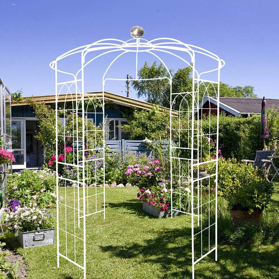 MERAX Metal Garden Arch Iron Garden Arbors Gazebo Dia 81.3'' X 114.2'' High Birdcage Shape Pergola Pavilion For Wedding Ceremony - 白色 - 查看 1