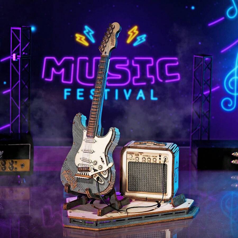 ROKR 3D Wooden Puzzles Guitar Craft Model Kits For Adults To Build Musical Instruments Birthday Gift For Family And Friends 140 Pieces, Guitar - Multicolor - View 1