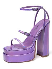 Vivianly Womens Platform Ankle Strap Sandals Open Toe Chunky Block High Heels - Màu tím - Xem 4