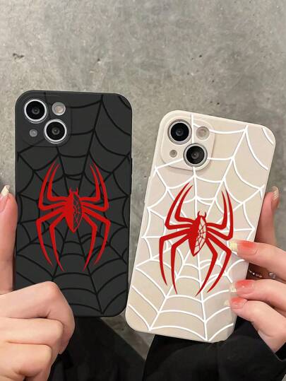 2 piezas Funda protectora suave en negro y blanco con pintura de patrón de araña, funda de teléfono a prueba de golpes compatible con iPhone 11/12/13/14/15/15 Pro/15 Plus/15 Pro Max/7 Plus/8 Plus/X/XS Max/XR/11 Pro/12 Pro/13 Pro/14 Pro/12 Mini/13 Mini/11 Pro Max/12 Pro Max/13 Pro Max/14 Pro Max/14 Plus/6/6S/6 Plus/7/8/SE y Galaxy A54/A14/A12/A13/A15/A32/A33/A24/A52S/S20/S21/S22/S23/S24/S23 Plus/S24 Ultra