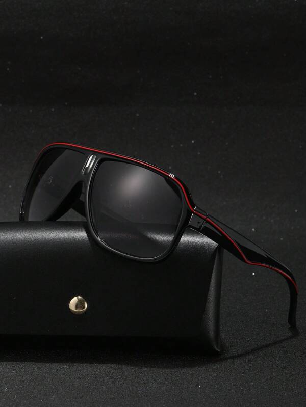 POLASUP 1pc Vintage PC Plastic Frame Classic Aviator Sunglasses For Men With Decorative Lines (Including Glasses Strap Gift Packaging) For Outdoor Sports, Cycling, All Seasons For Summer Beach Vacation,Outdoor,Travel