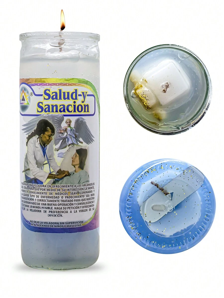 Veladora Gel Salud Y Sanación - Azul y blanco - Ver 1