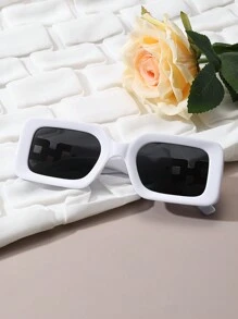Retro Square Plastic Unisex Sunglasses, Fashionable Classic Style For Outdoor Activities, Beaches, Holidays, Uv Protection Elegant Sunglasses Beach Sun Glasses Beach Accessories For Women Sun Glasses Sunglasses Shades Fashionable Shade Elegant Outfit Family Outings Travel Vacation Holiday For Summer Beach Vacation,Outdoor,Travel - White - View 3